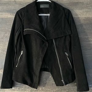 SL8 Faux Suede Black Asymmetrical Zip Moto Jacket |  Small